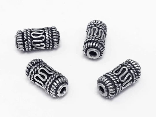 Bali Style Silver Tube Bead With Center Scroll & Rope Accents