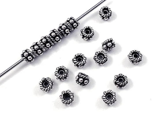 4.5x3mm Rope Accent Daisy Bali Style Silver Beads Strand   of 64 beads