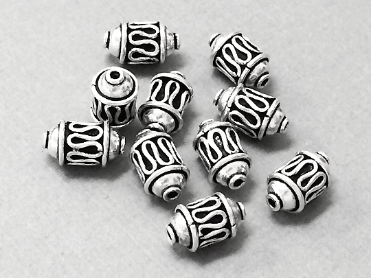 Bali Style Silver Tube Bead With Center Scroll & Rounded Ends