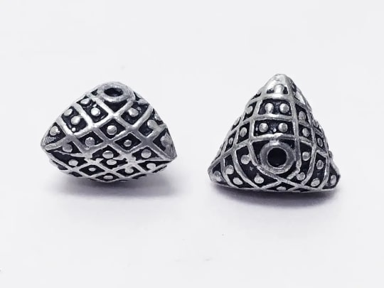 10.5x13mm Triangular Puffed Bali Silver Bead