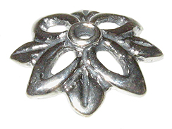 Sterling Silver 4 Petal / 4 Leaf Open Work Flower Bead Cap