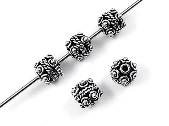 7.5mm Fancy Design Bali Style Silver Bead Strand of 29 beads