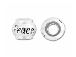 10mm Sterling Silver PEACE  bead with 4.5mm hole, Pandora Compatible 
