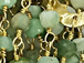 3mm + Faceted CHRYSOPRASE Wire Wrapped Rosary Chain  with Gold Quatrefoils Clover stations - Gold Plated  Chain By Foot 