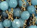 6mm Blue Jade Wire Wrapped Gemstone Bead Chain, wire in Antique Gold Plated brass, Chain by Foot