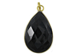 Black Onyx Large Teardop Faceted Gemstone Bezel Gold Plated Pendant