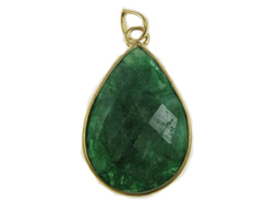 Emerald Large Teardop Faceted Gemstone Bezel Gold Plated Pendant