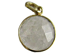 Rainbow Moonstone Round  Faceted Gemstone Bezel Set Gold Plated Pendant