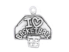 Sterling Silver Basketball Hoop with I Love Basketball Charm 