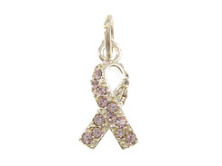 Sterling Silver Lavender General Cancer Awareness Ribbon with Swarovski Crystals Charm with Jumpring