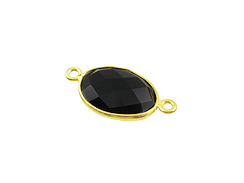 Gold over Sterling Silver Gemstone Bezel Oval Link - Black Onyx