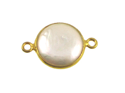 Gold over Sterling Silver Gemstone Bezel Small Round Link - Pearl