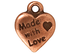 20 - TierraCast Pewter CHARM Made with Love Heart, Antique Copper Plated