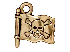10 - TierraCast Pewter CHARM Jolly Roger Flag Antique Gold Plated 