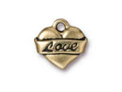 10 - TierraCast Pewter Charm Love Tattoo Heart Antique Gold Plated