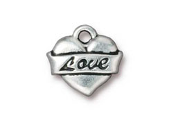 10 - TierraCast Pewter Charm Love Tattoo Heart Antique Silver Plated