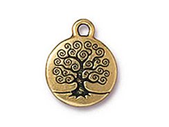 10 - TierraCast Pewter Tree Of Life Drop, Antique Gold Plated