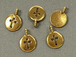 10 - TierraCast Antique Gold Round Cross  Charm