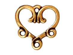 20 - TierraCast Pewter LINK 3 1 Vine Heart , Antique Gold Plated