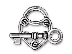 5 - TierraCast Pewter CLASP SET Lock & Key Antique Silver Plated