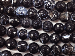 12mm Faceted Round Agate Black Beauty Gemstone Strand 