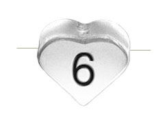 6.6x7.6mm Heart Shape Sterling Silver Number 6