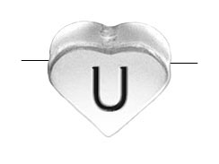 6.6x7.6mm Heart Shape Sterling Silver Letter U