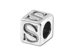 5.5mm Sterling Silver Alphabet Bead - S (Bulk Pack of 50)