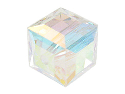 6 Crystal AB - 8mm Swarovski Faceted Cube Beads