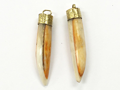 Yoga Saffron Ivory Horn Tusk Tooth Amulet Pendant with Brass Cap 2-inch