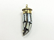 Tibetan Brass Tooth Tusk Horn Amulet Pendant -Mother of Pearl inlaid Mosiac?2.5-inch approx.