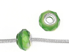Faceted Large Hole Glass Bead - Green