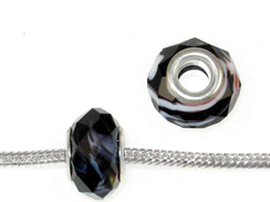 Faceted Large Hole Glass Bead - Black