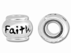 10mm Sterling Silver FAITH bead with 4.5mm hole, Pandora Compatible 