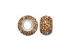Smoked Topaz Rhinestones - 12x8mm Rondelle with  4.5mm Large Hole  with Sterling Core, Pandora Compatible 