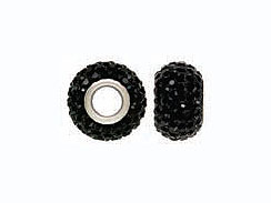 Jet Black Rhinestones - 12x8mm Rondelle with  4.5mm Large Hole  with Sterling Core, Pandora Compatible 
