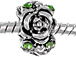 12mm Green Rhinestone Rose Plated Bead