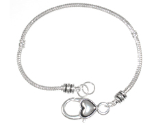 9-inch <b>SILVER PLATED</b> snake bracelet with screw-on endcap fits Pandora compatible beads with at least 4.3mm Hole.