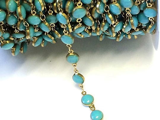 Amazonite Rosary Chain Wholesale Gemstone Chips Chain Wire Wrapped Jewelry Handmade Silver/&Gold Rosary Style Chain Custom Length CCN