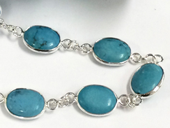 Turquoise Howlite Bezel Connector Chain Silver Plated - 10 bezels per Foot - Gemstone Rosary Chain By Foot