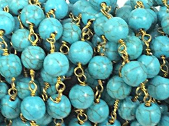6mm Turquoise Howlite Rosary Chain by foot - Blue Rosary Chain Gold