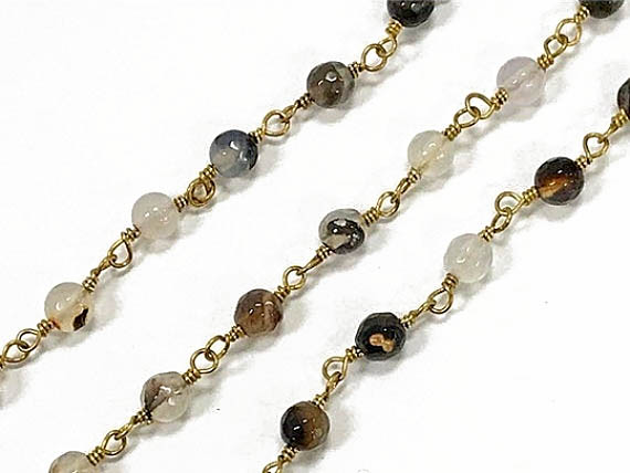 6mm Agate Chain Ant Gold Brass Wire wrapped Chain