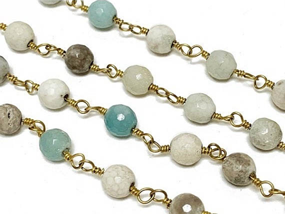 6mm amazonite Chain Ant Gold Brass Wire wrapped Chain
