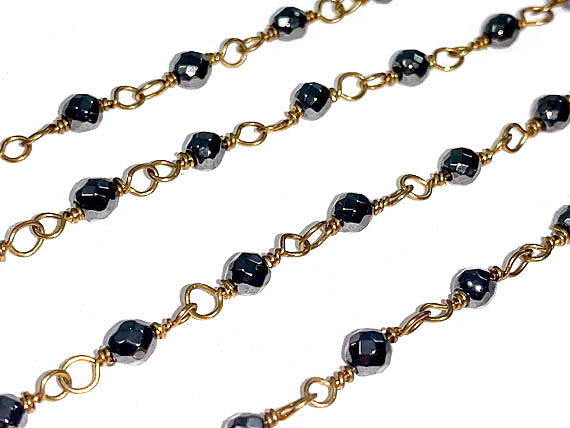 4mm titanium coated Hematite wire wrapped pyrite chain by foot, Antique Gold