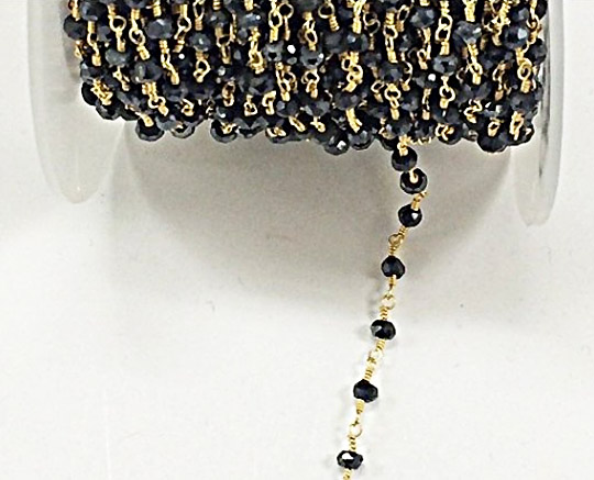 Mystic Black Spinel 3mm Faceted Gold Plated Wire Wrapped Chain