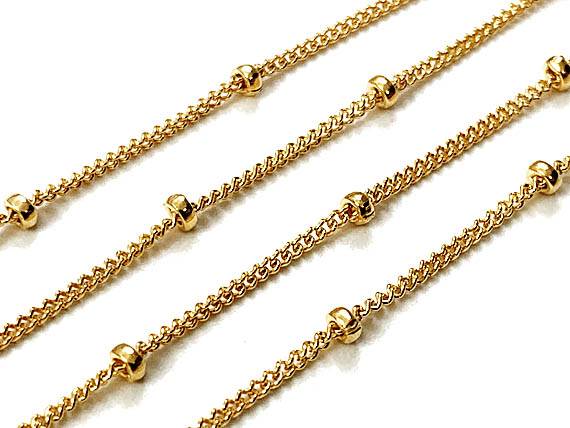 14K Gold Filled Satellite Chain 1.9mm Curb w/Bead Chain by Foot