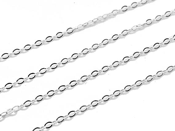 Sterling Silver 1.3mm Long oval cable chain By Foot