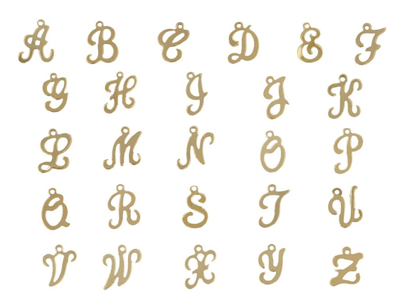 14K Gold Filled  11mm Alphabet Cursive Script Charms -  Starter Set of 100 Charms