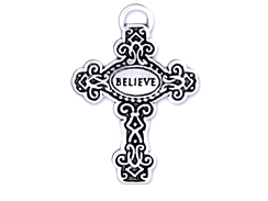 Sterling Silver Cross with Believe Charm Jumpring included Charm with Jumpring