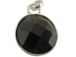 Sterling Silver Gemstone Round Bezel  Pendant - Black Onyx
